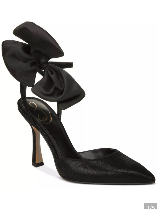 Sam Edelman Shoes - Sam Edelman Black Satin Pointed Toe Bow Ankle Strap Heels